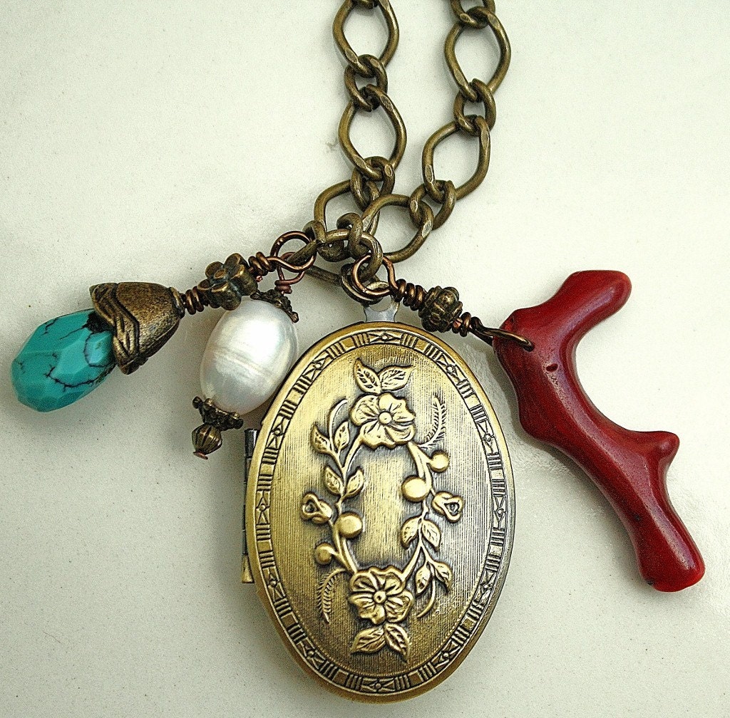 The Elements - Pearl, Turquoise, Coral, Bronze Necklace