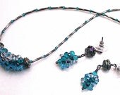 Sparkle Turquoise Claster Necklace and Earrings set