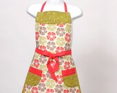 Child's Retro Poppy Apron Red Chartreuse and Taupe.