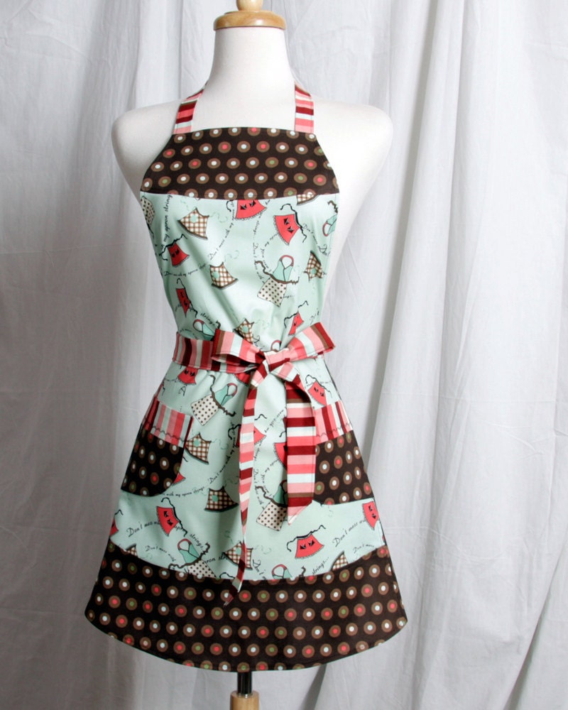 Full Apron retro polka dots and tossed aprons in browns reds and mints