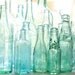 Antique bottles no. 2 ... old blue green bottles in morning light photo with sea glass colors