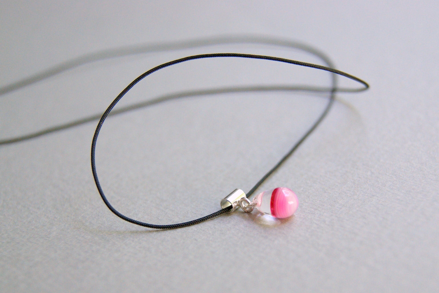 NEW - Minimalist Necklace with Milky Fuchsia Drop