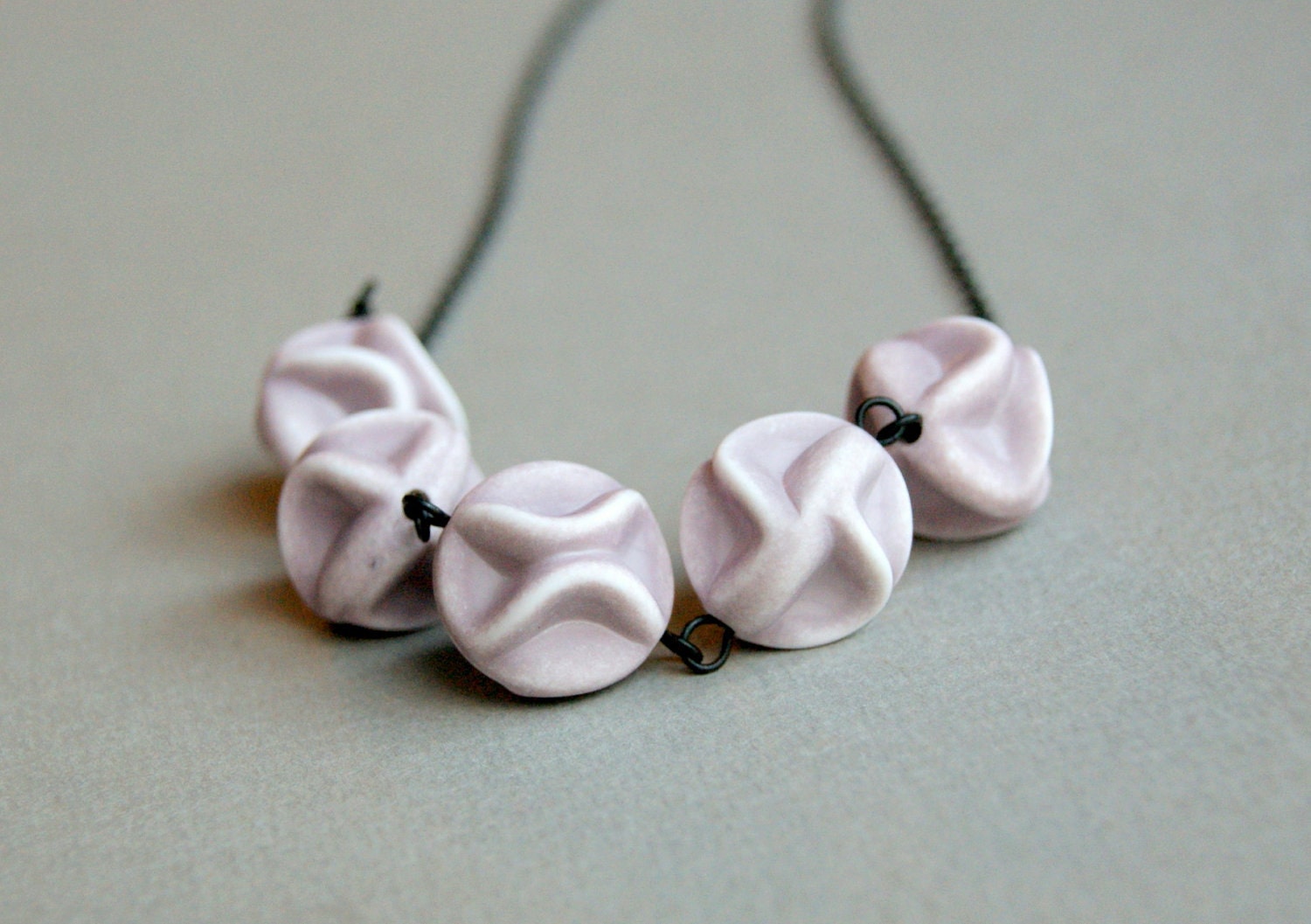 Black Necklace with Vintage Lavender Beads