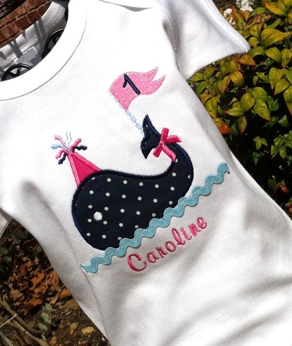 Girls Personalized Appliqued Birthday Whale