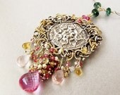 Victorian style sterling and fine .999 silver and gold statement necklace, gemstones