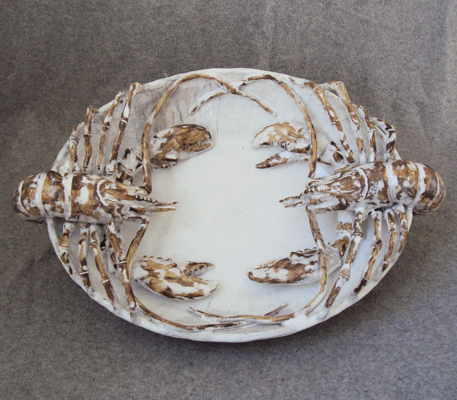 LARGE Ceramic Double Lobster Platter by Shayne Greco. Beautiful mediterranean glazed pottery.