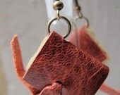 Mini book earrings, red leather