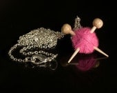 Pink Knitting Necklace - Yarn and needles