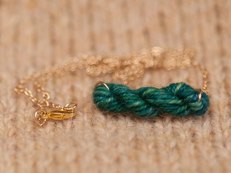 Dragonfly Greens Skein of Yarn Necklace