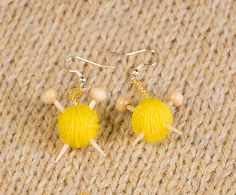Yellow Ear Knits - Yarn ball earrings