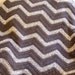 chevron zig zag baby blanket afghan wrap crochet knit lap robe wheelchair ripple stripes lion brand VANNA WHITE yarn oatmeal brown USA
