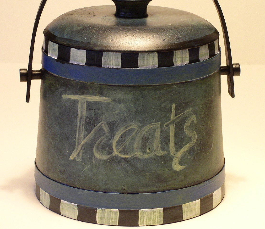 Painted Wood Canister with Lid Treats Vintage Farmhouse Cottage Chic