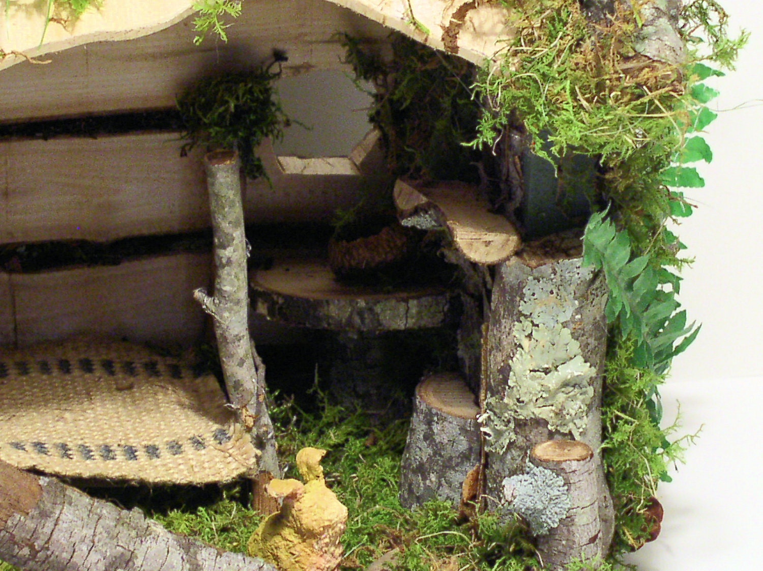 Woodland Cottage Fairy House Ferns Moss and Furniture