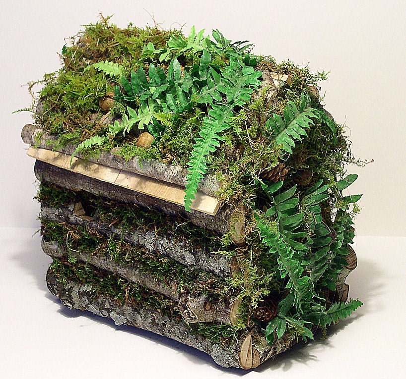 Woodland Cottage Fairy House Ferns Moss and Furniture