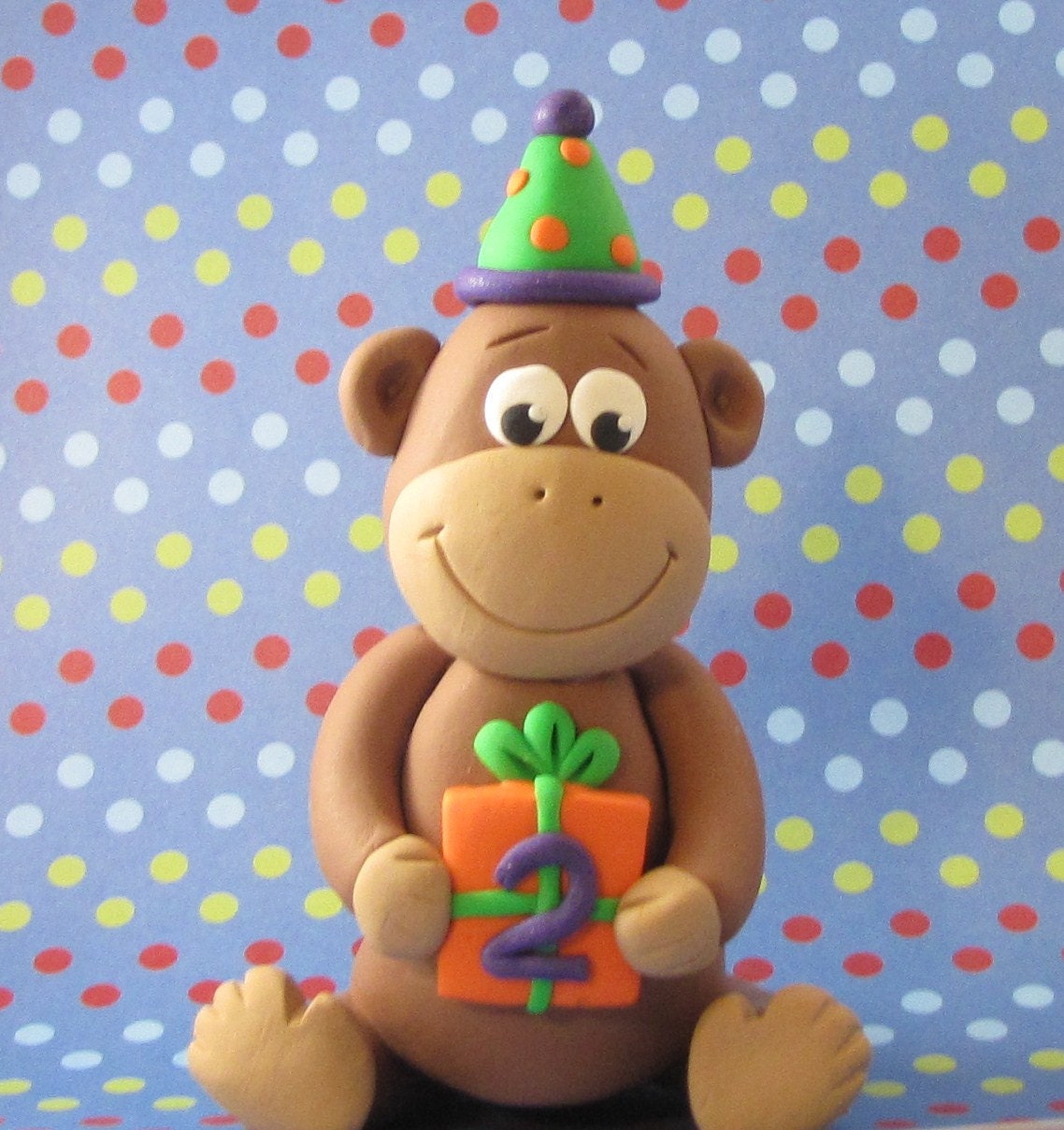 Birthday Monkey polymer clay Cake Topper - made to order