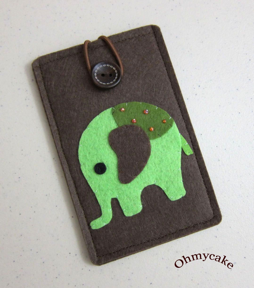 iPhone Case - Cell Phone Case - iPhone 4 Case - iPod Case - iPod Touch Case - Handmade iPhone Felt Case - " Green Elephant " Design