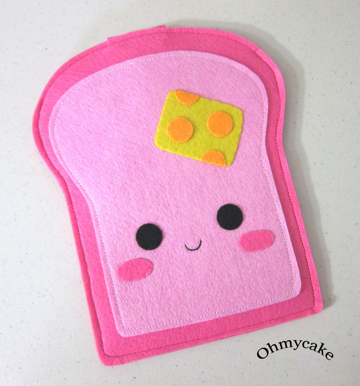 Handmade Felt Kindle Case - Kindle 3 Cover - Kindle Fire Case - Kindle Touch Case - Nook Case - Kindle Felt Sleeve - " Cute Toast " Design