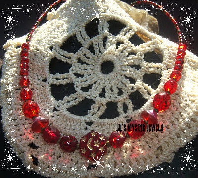 Star Moon Necklace Red Glass Beaded Chakra Jewelry Direct Checkout Black Friday Etsy - Lusmysticjewels
