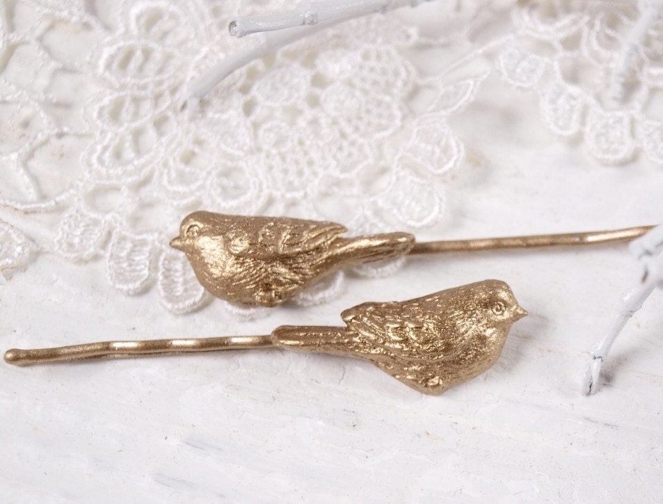 Gilded Bronze Beloved Birds Hair Pins