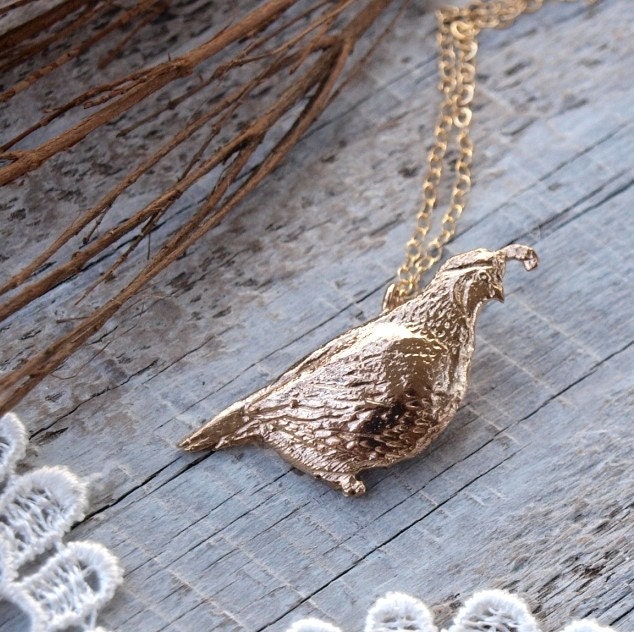 Necklace - Quail Bird in Solid Bronze
