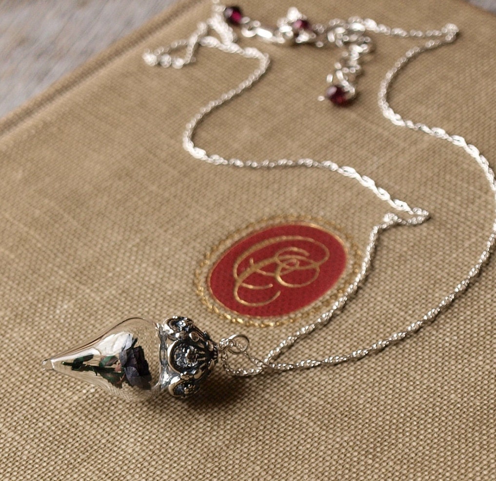 Black Rose Flower Necklace Terrarium Glass Vial Goth Lolita Style by Woodland Belle