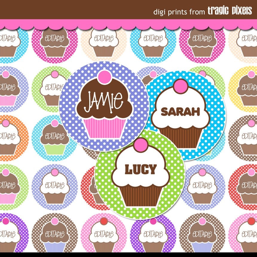 4x6 Editable PDF - Cute Cupcakes Digital Collage Sheet (No. 624) - 1 Inch Circles for Round Bottle Caps, Magnets, Hair Bow Centers, and More