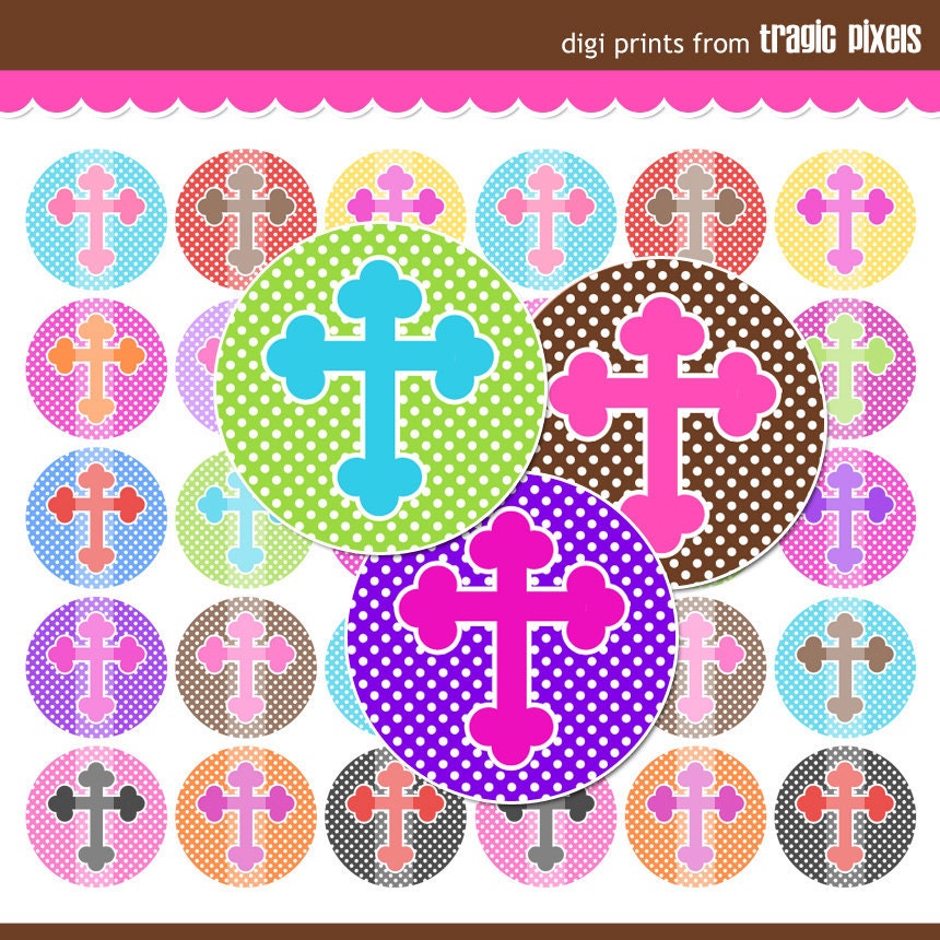 Cute Crosses Bottle Cap Images - 4x6 Digital Collage Sheet (No. 814) - 1 Inch Circles for Bottlecaps, Hair Bows, Magnets - Instant Download