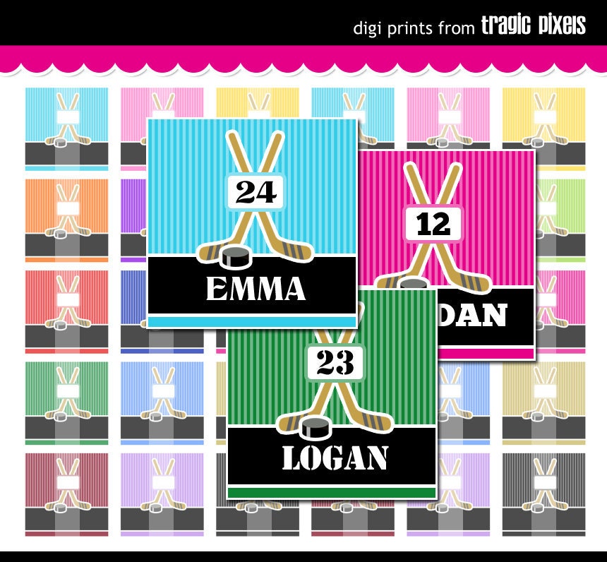 4x6 Editable PDF - 2 Cute Ice Hockey Digital Collage Sheet (No. 813) - 1 Inch Square Tiles for Glass Pendants, Magnets, & More