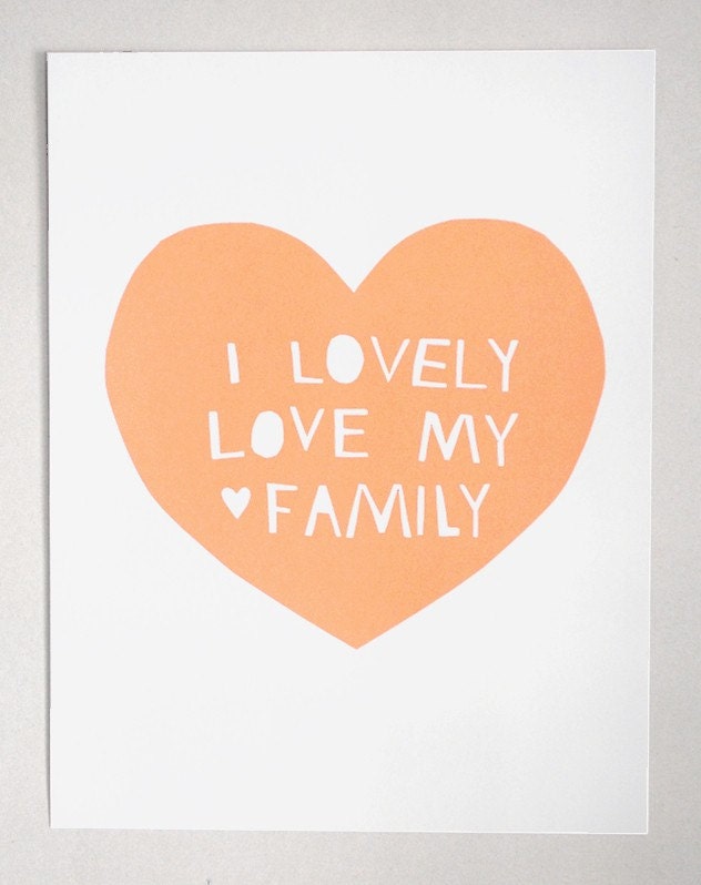 Lovely, Love My Family Print in Peach