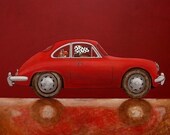 040 PORSCHE356RED - signed and numbered giclee print  - 14 x 14 cm / 5.5 x 5.5 inch