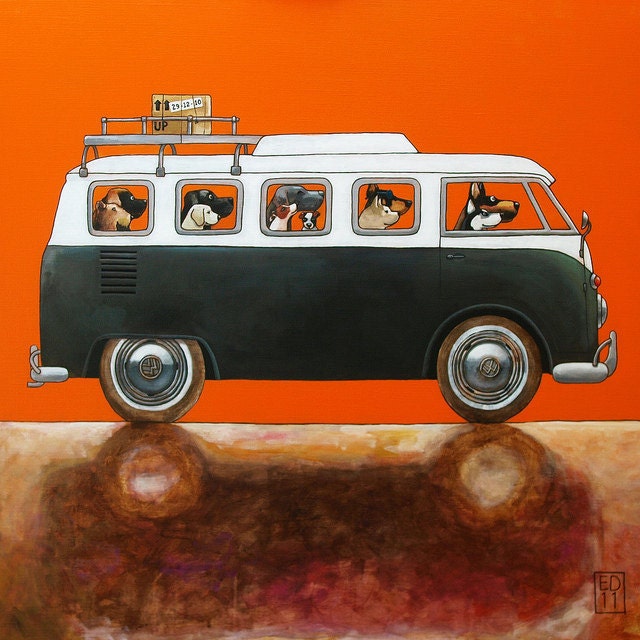147 ON THE MOVE  - signed and numbered piezo print - volkswagen bus 14 x 14 cm / 5.5 x 5.5 inch