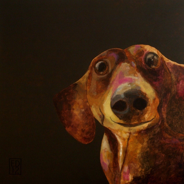 162 - Joep del Giacondo  - folded art card - dog dachshund - 15X15cm/6X6inch with envelope