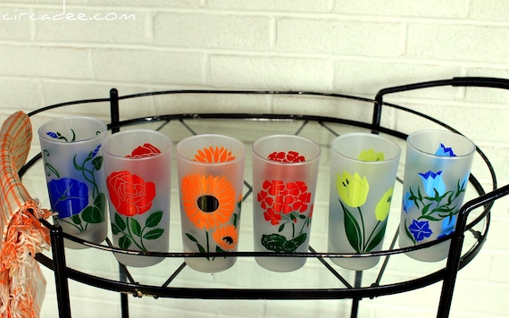 Vintage Flower Drinking Glasses - set of 6