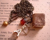 Miniature leather book journal necklace with Eiffel Tower charm