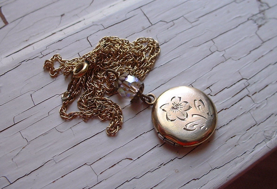 Reserved, please do not purchase  Gold filled engraved crystal locket necklace