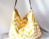 Mustard yellow Chevron Hobo - Zig zag handbag with Brown vegan suede strap - Handmade bags - Made to Order