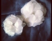Bridal Hair Flower Piece, Ivory Silk Duo, Peony Rhinestones, Embellishment