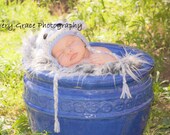 Toddler, Child Sock Monkey Earflap Hat - Great Photography Prop  (Grey, White and Blue)