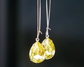 Vintage Lemon Yellow Crystal Earrings in Silver
