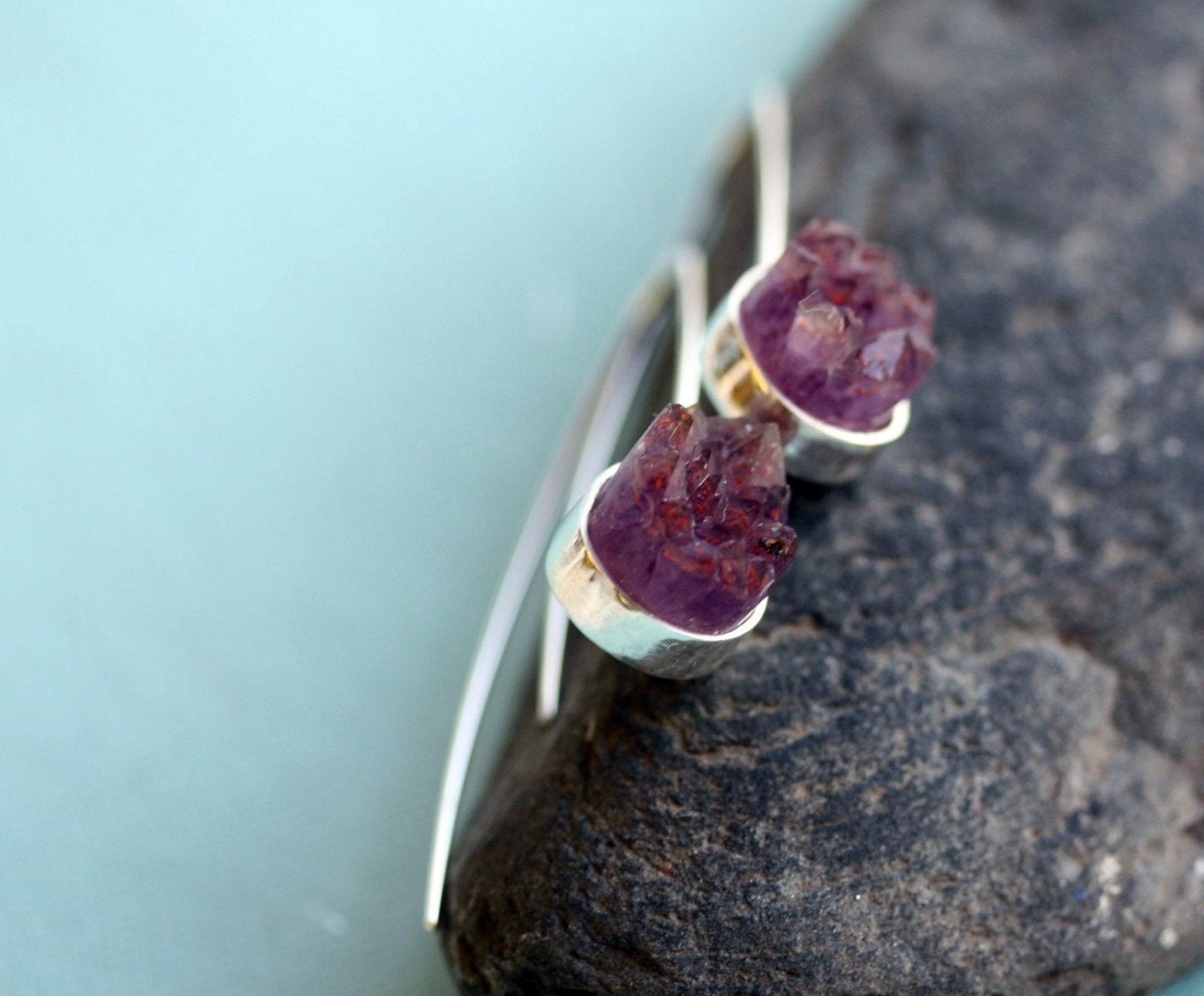 Thunder Bay Amethyst Specimen Earrings- Long Tailed