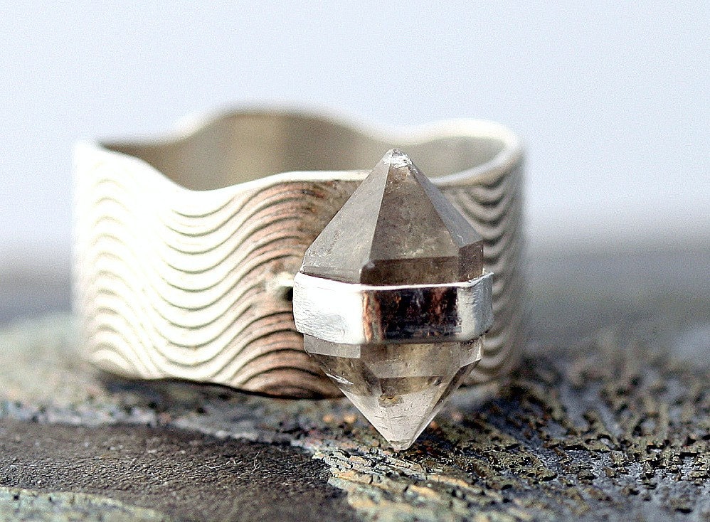 Herkimer Diamond Ring- Textured Sterling Silver Band