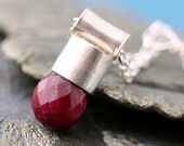 Faceted Red Ruby in Sterling Silver Pendant