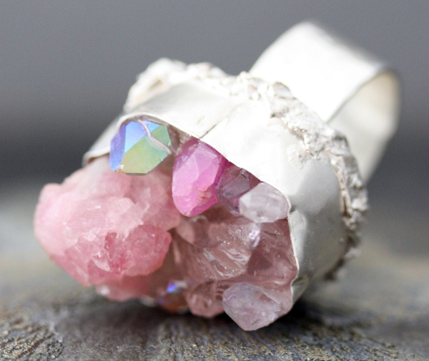 Custom Made Mixed Crystal Ring in Sterling Silver- Large Size