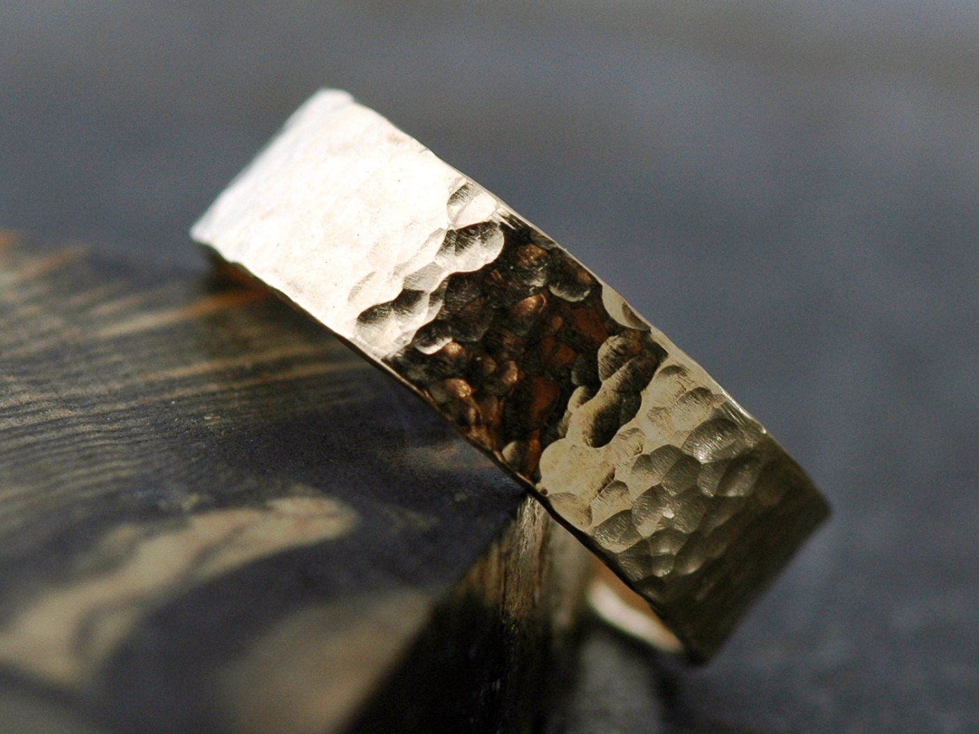 Gold Wedding Band- 14k Gold, Hammered Finish