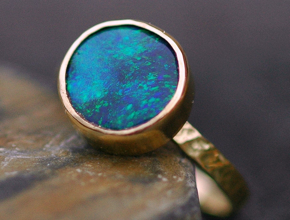 Black Opal in Recycled 18k Yellow Gold Ring- Made to Order