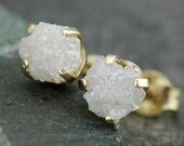 Rough Diamonds in 14k Yellow or White Gold Earrings- 5mm stones