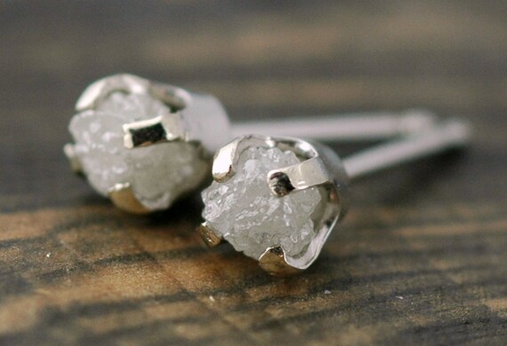Rough Diamonds in 14k White Gold Earrings