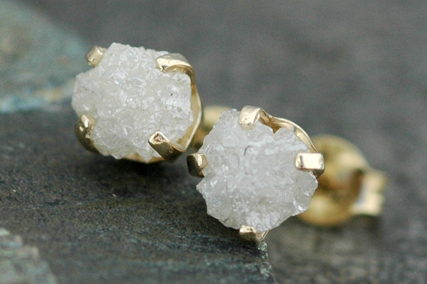 Rough Diamonds in 14k Yellow or White Gold Earrings- 5mm stones