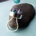 Mixed Crystal Keyhole Sterling Silver Ring- Amethyst, Aqua Aura Quartz, and Clear Quartz in Violet Resin Pool