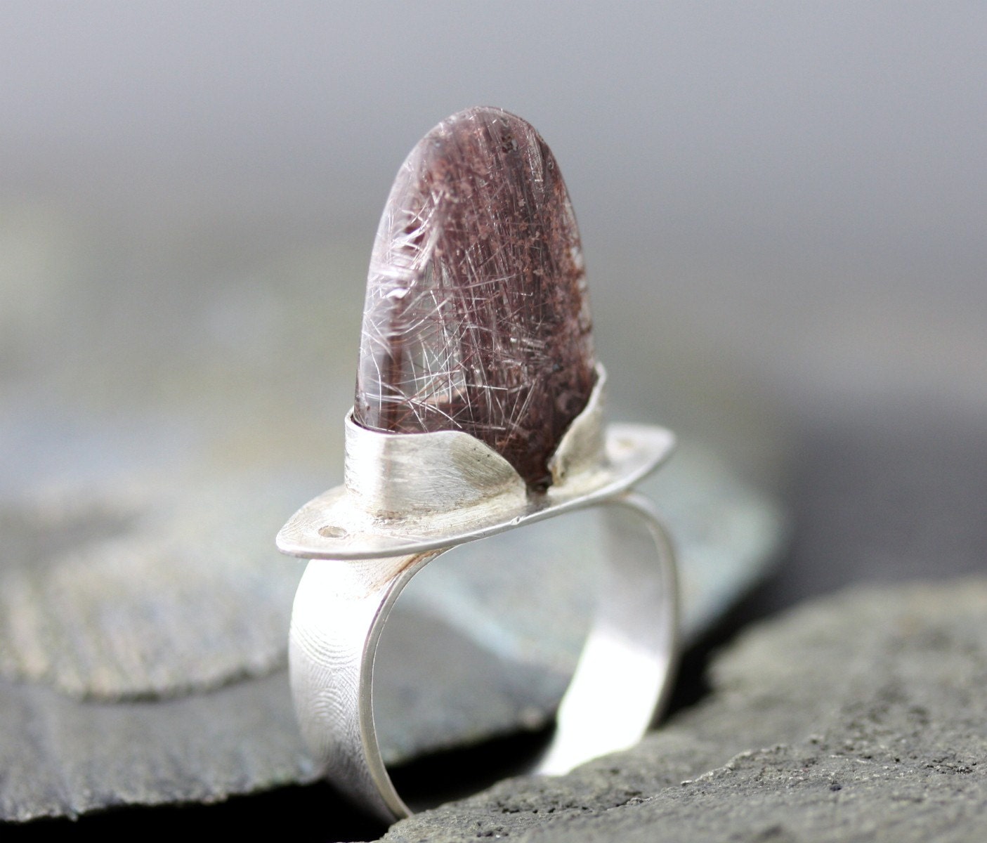 Rutilated Quartz Fin in Sterling Silver Ring